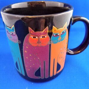 Vtg 1980s Laurel Burch Siamese Cats mug Made In Japan Cat Lovers Black gold